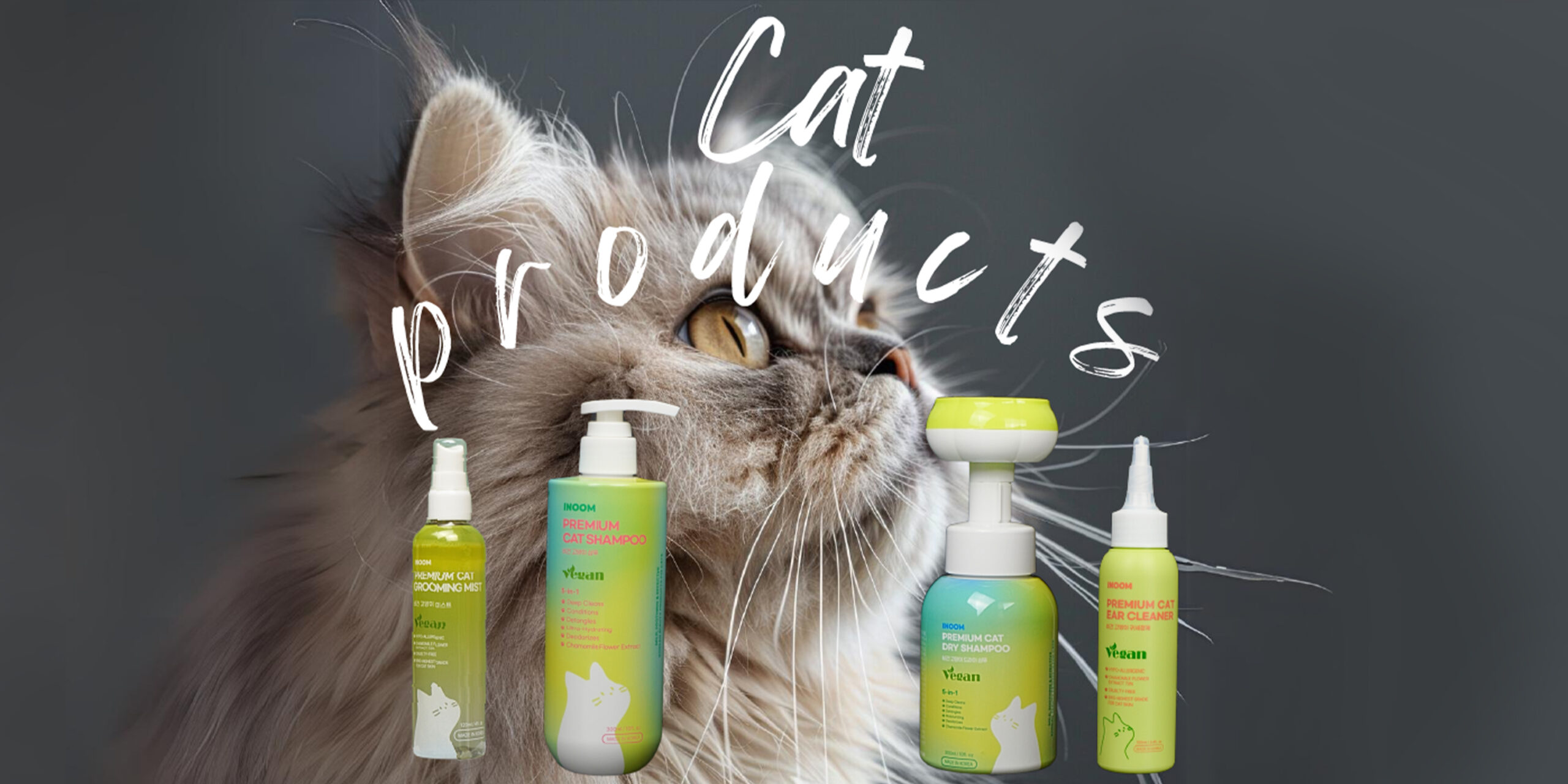 INOOM Cat Grooming Products - Cat Dry Shampoo, Cat Ear Cleaner, Cat Scented Mist, Cat Vegan Shampoo